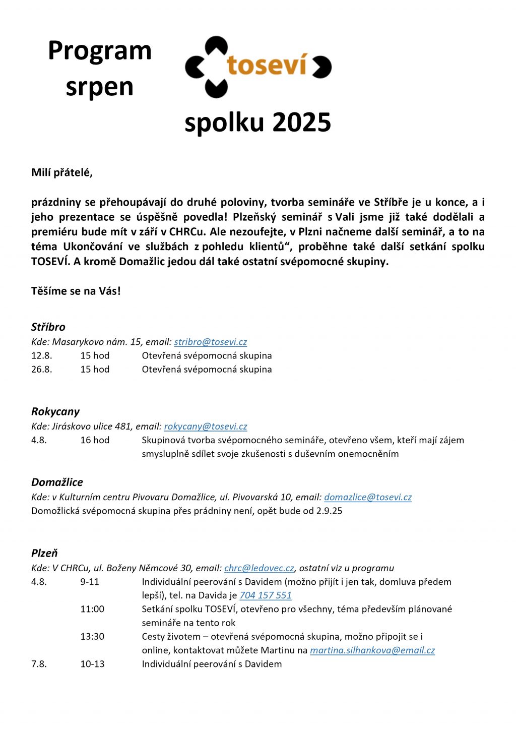 Program spolku na srpen