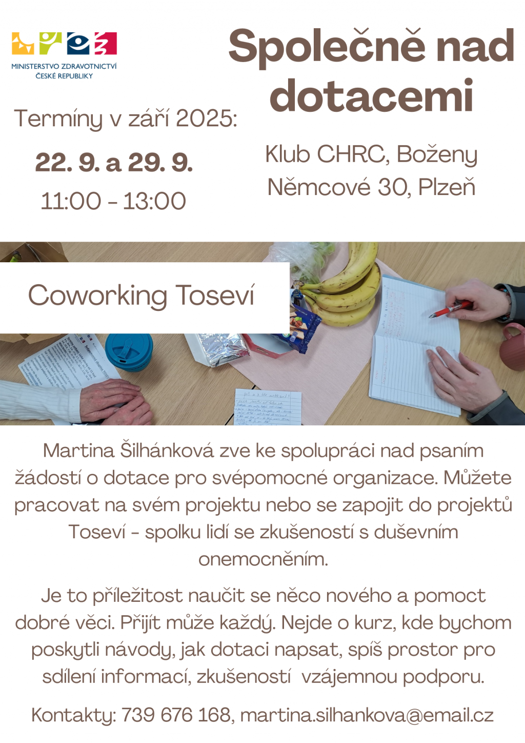 Dotace na příští rok? Společně to dáme! V CHRCu na Coworkingu s Martinou 22.9. a 29.9. v 11-13 hod