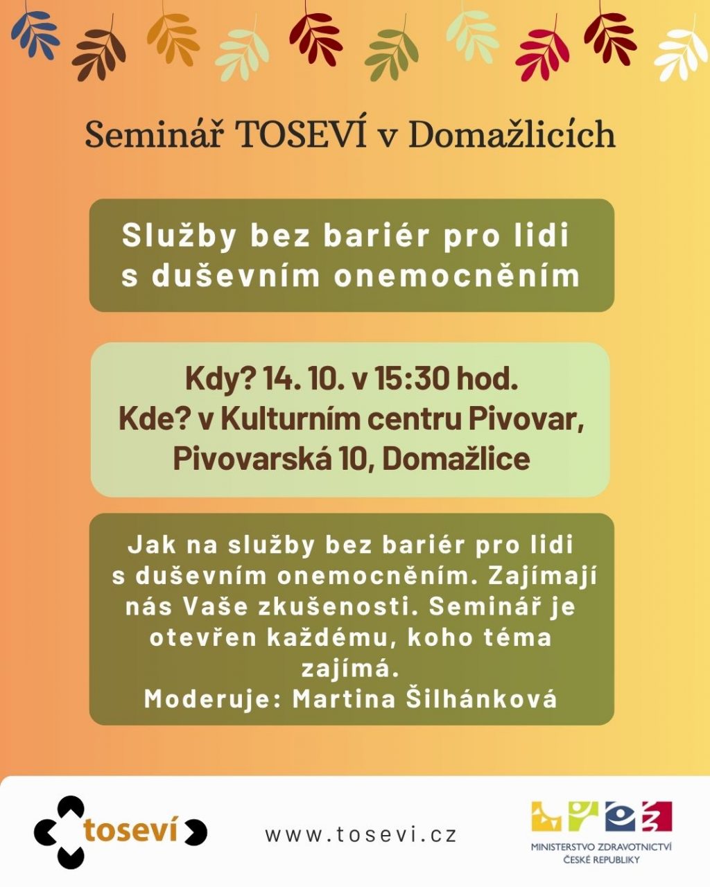 Seminář v Domažlicích na téma, zda jsou i služby pro lidi s duševním onemocněním bezbariérové.